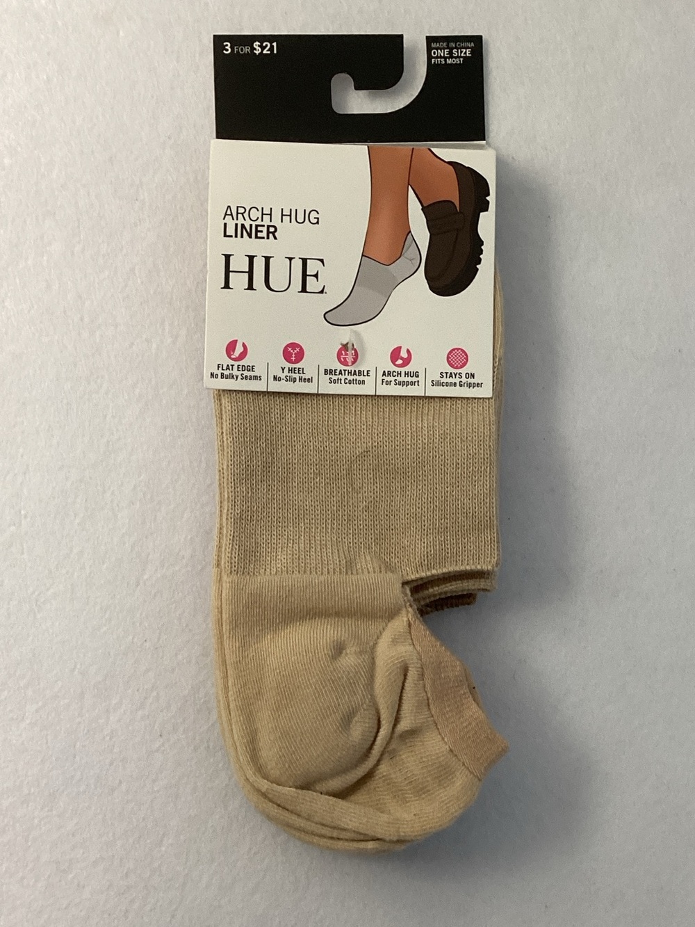 HUE Arch Hug Liner Socks in Beige - 3 Pairs